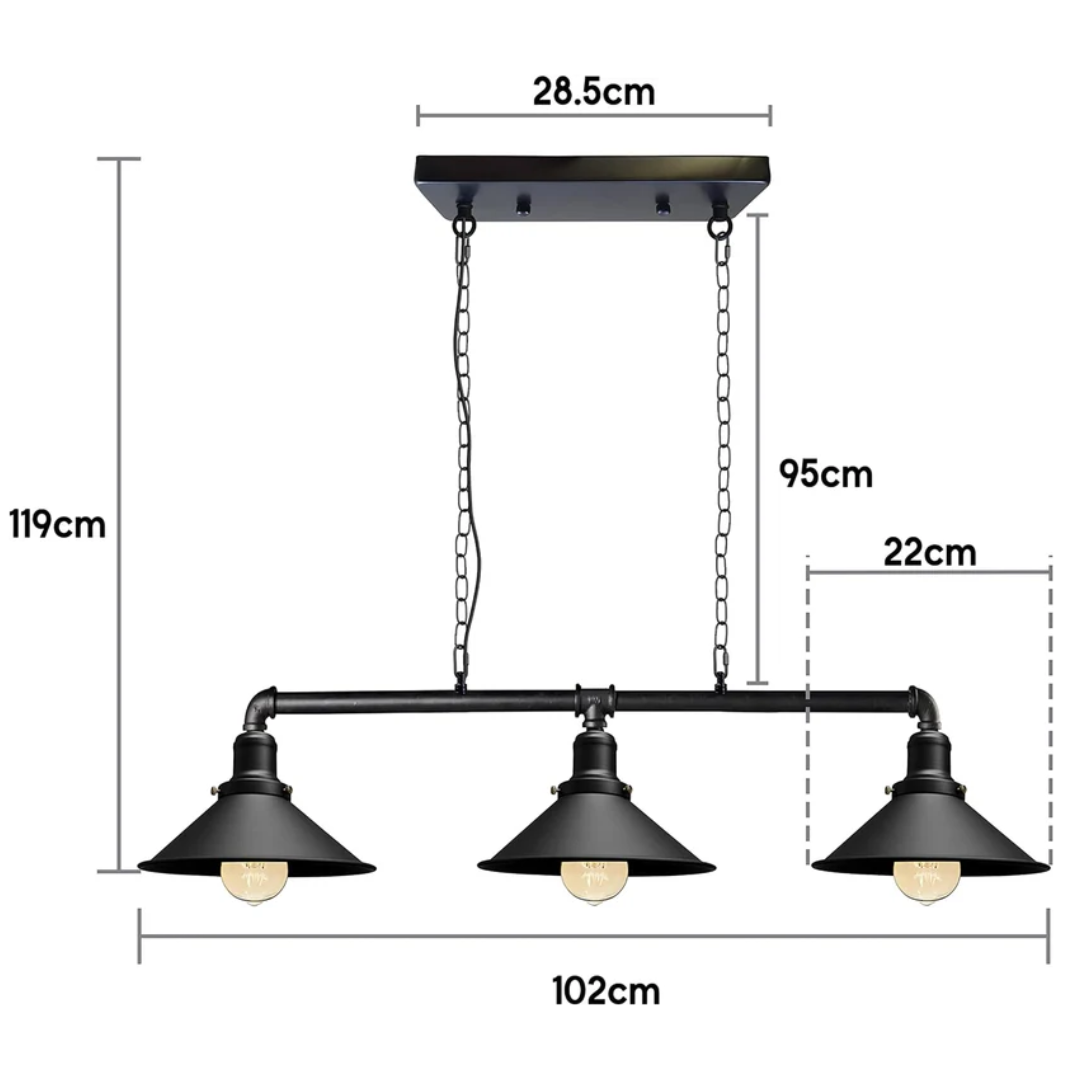 Triple Socket Industrial Overhead Fixture Metal 47 in × 40 in Rustic Red for Dining Kitchen Island Bar Restaurant Loft