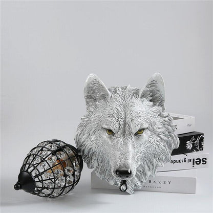 Sculptural Wolf Sconce with Crystal Accents 20.5 in Gold Gray Patina Iron Resin Fixture Entryway Living Room Hallway Decorative Wildlife Sta