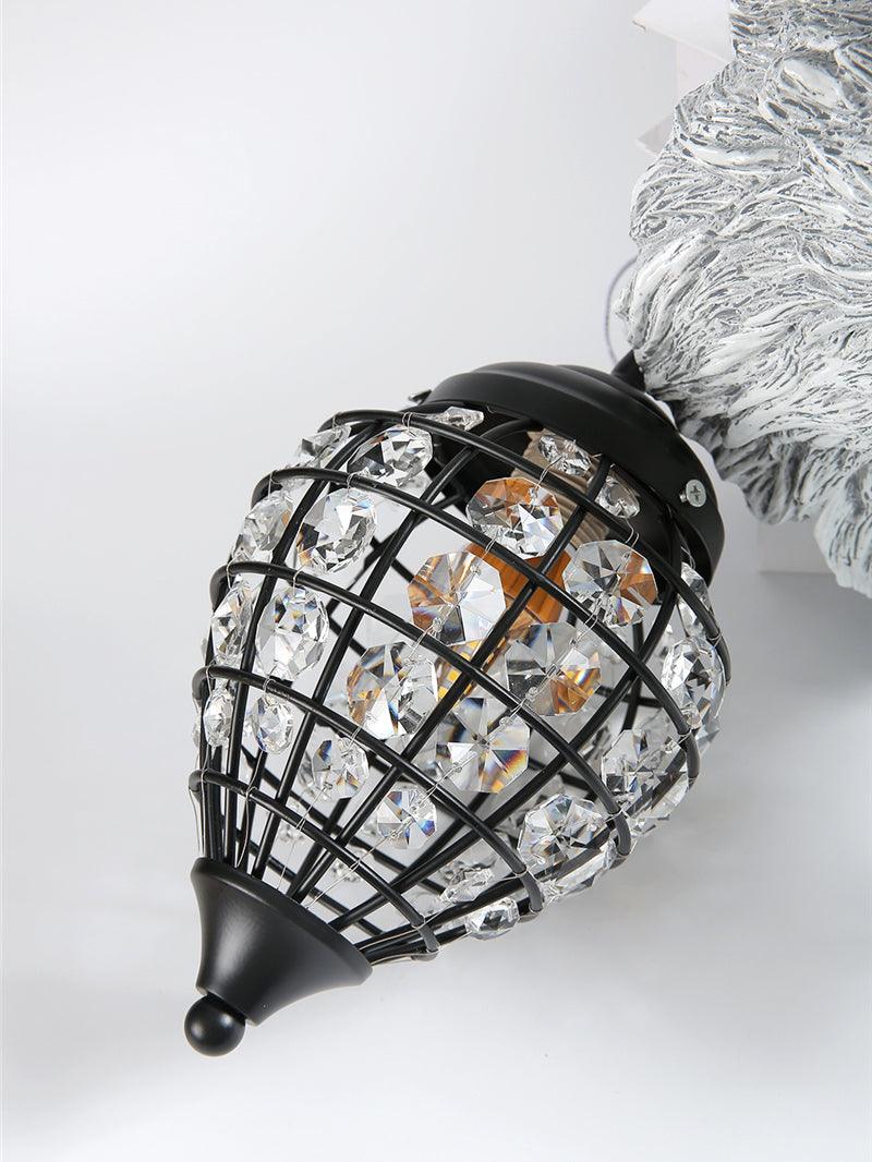 Sculptural Wolf Sconce with Crystal Accents 20.5 in Gold Gray Patina Iron Resin Fixture Entryway Living Room Hallway Decorative Wildlife Sta