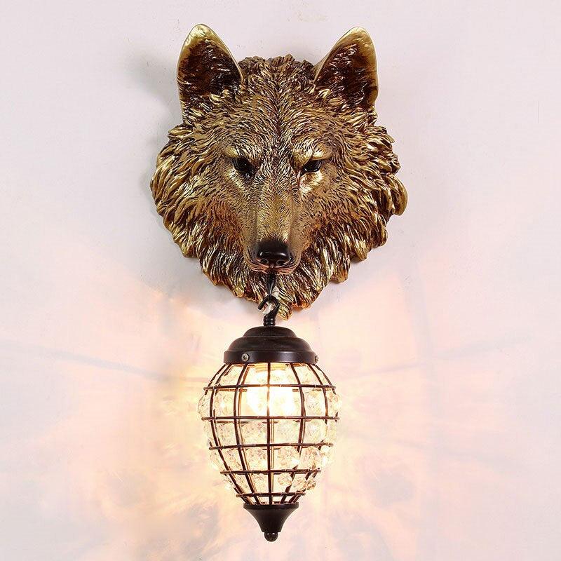 Sculptural Wolf Sconce with Crystal Accents 20.5 in Gold Gray Patina Iron Resin Fixture Entryway Living Room Hallway Decorative Wildlife Sta