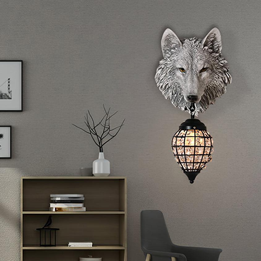 Sculptural Wolf Sconce with Crystal Accents 20.5 in Gold Gray Patina Iron Resin Fixture Entryway Living Room Hallway Decorative Wildlife Sta
