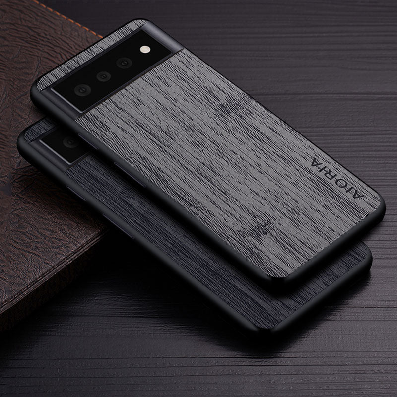 Google Pixel Natural Wood Grain Phone Case – Premium PU Leather with Raised Edge Protection for Screen & Camera