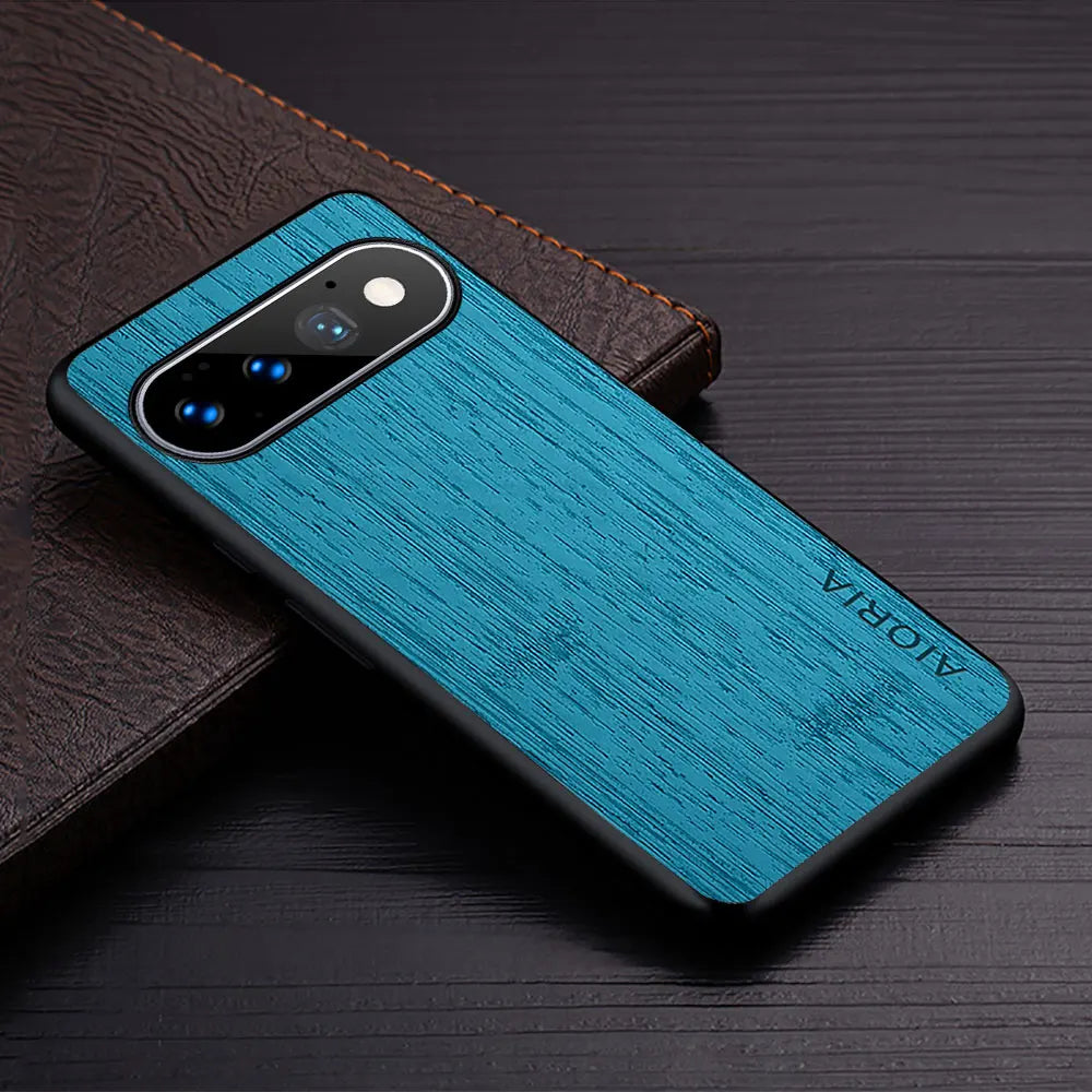 Google Pixel Natural Wood Grain Phone Case – Premium PU Leather with Raised Edge Protection for Screen & Camera