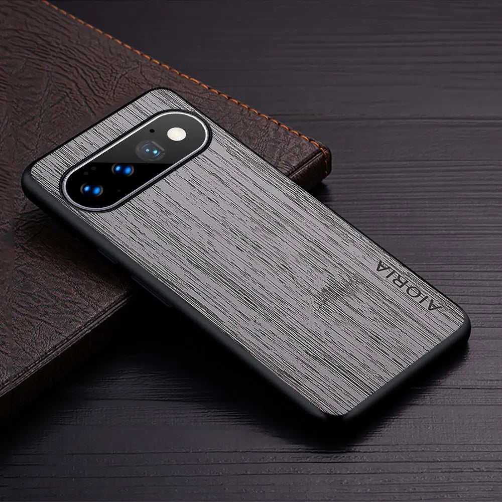 Google Pixel Natural Wood Grain Phone Case – Premium PU Leather with Raised Edge Protection for Screen & Camera