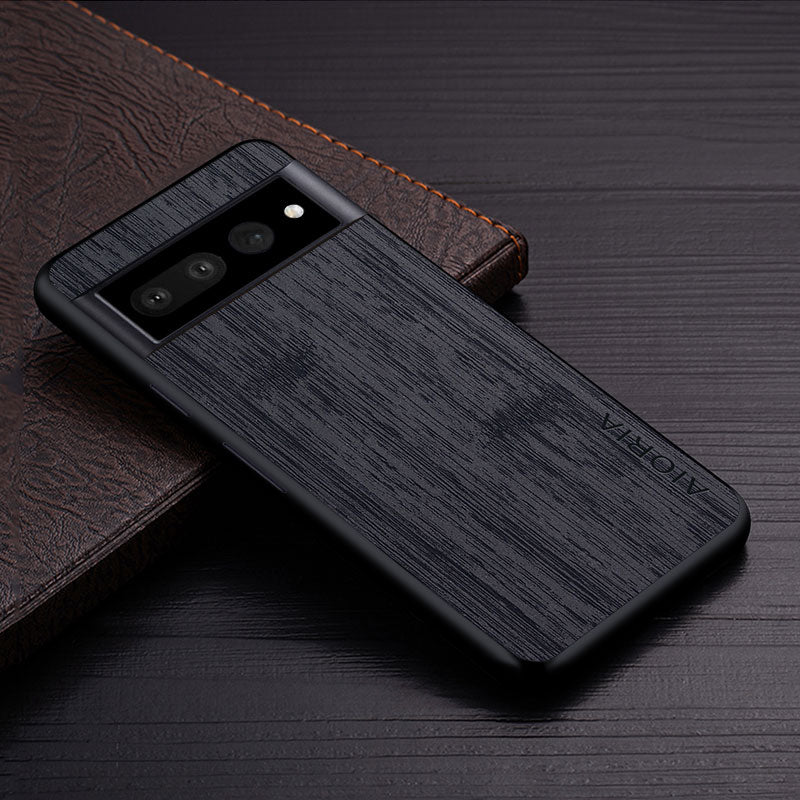Google Pixel Natural Wood Grain Phone Case – Premium PU Leather with Raised Edge Protection for Screen & Camera