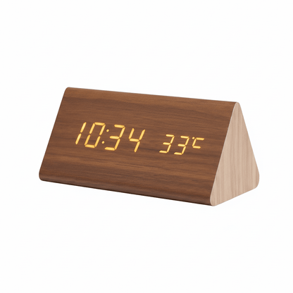 WoodSense | LED Wooden Clock with Voice Control & Adjustable Brightness | Elegant Time Display for Any Room