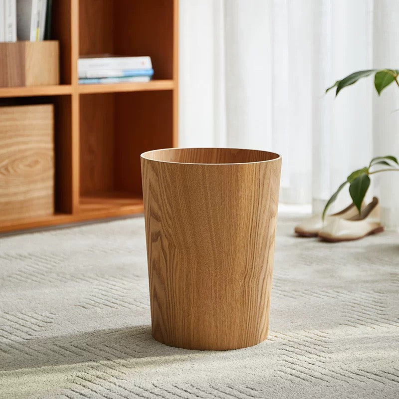 Wooden-Style Trash Bin with Rotating Lid – Modern Dual-Layer Kitchen Trash Can for Elegant Spaces