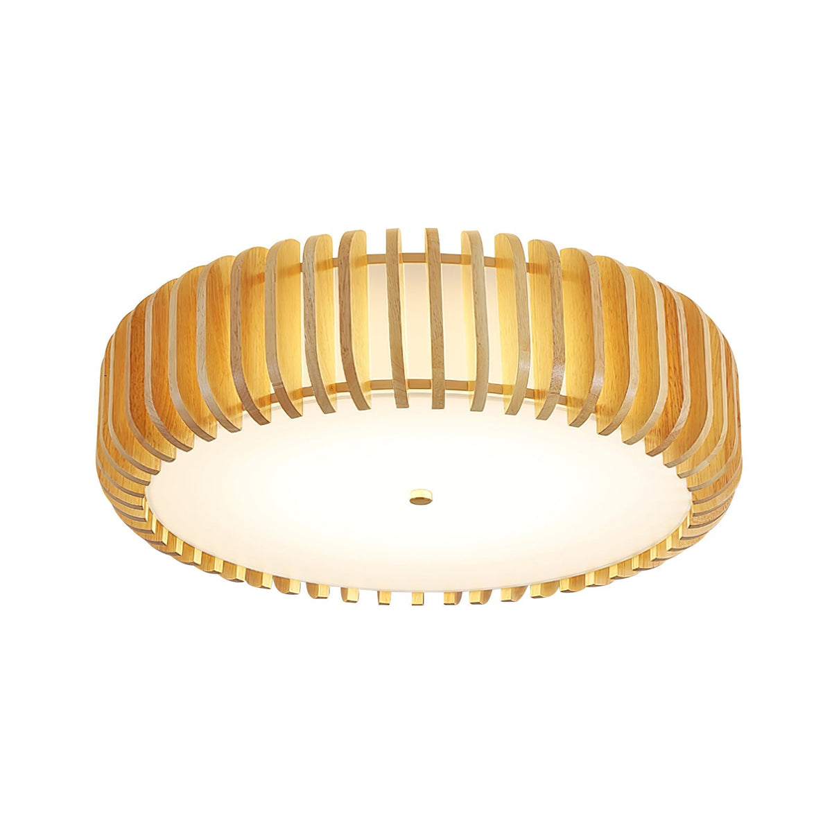 Round Ceiling Light with Wood-Tone Frame and White Diffuser for Dining Room, Living Room, Kitchen, Bedroom | Modern Low-Profile Fixture for