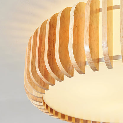 Round Ceiling Light with Wood-Tone Frame and White Diffuser for Dining Room, Living Room, Kitchen, Bedroom | Modern Low-Profile Fixture for