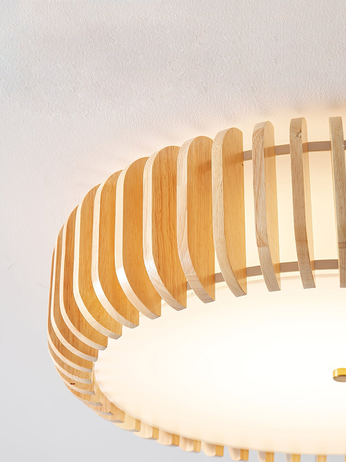 Round Ceiling Light with Wood-Tone Frame and White Diffuser for Dining Room, Living Room, Kitchen, Bedroom | Modern Low-Profile Fixture for