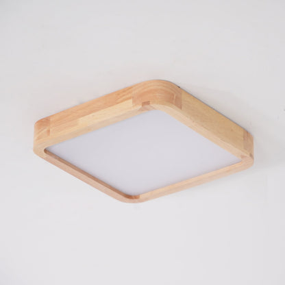 LED Flush Mount Ceiling Light with Rubberwood Frame & Dimmable Acrylic Panel for Bedroom Living Room Dining Room Kitchen Hallway Modern Mini