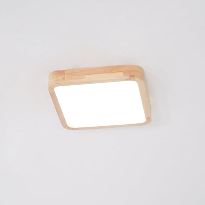LED Flush Mount Ceiling Light with Rubberwood Frame & Dimmable Acrylic Panel for Bedroom Living Room Dining Room Kitchen Hallway Modern Mini