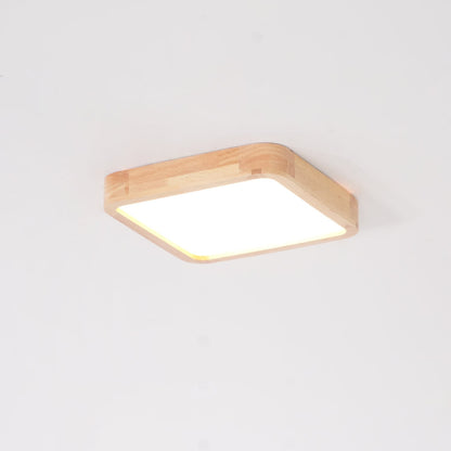 LED Flush Mount Ceiling Light with Rubberwood Frame & Dimmable Acrylic Panel for Bedroom Living Room Dining Room Kitchen Hallway Modern Mini