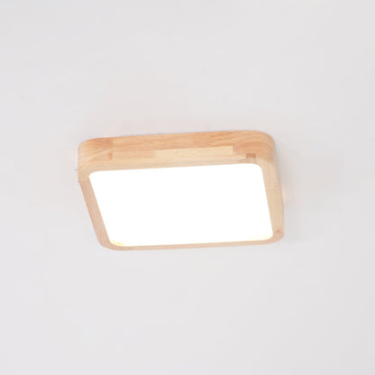 LED Flush Mount Ceiling Light with Rubberwood Frame & Dimmable Acrylic Panel for Bedroom Living Room Dining Room Kitchen Hallway Modern Mini