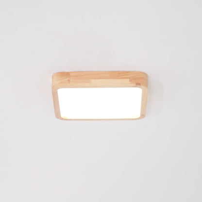 LED Flush Mount Ceiling Light with Rubberwood Frame & Dimmable Acrylic Panel for Bedroom Living Room Dining Room Kitchen Hallway Modern Mini