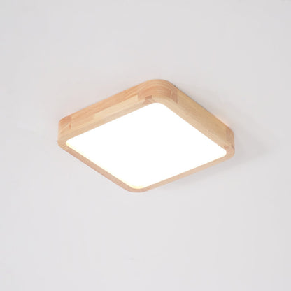 LED Flush Mount Ceiling Light with Rubberwood Frame & Dimmable Acrylic Panel for Bedroom Living Room Dining Room Kitchen Hallway Modern Mini