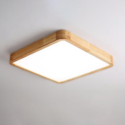 LED Flush Mount Ceiling Light with Rubberwood Frame & Dimmable Acrylic Panel for Bedroom Living Room Dining Room Kitchen Hallway Modern Mini