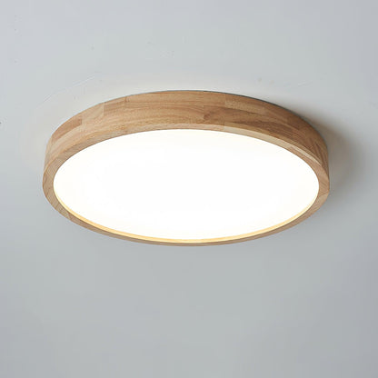 LED Flush Mount Ceiling Light with Rubberwood Frame & Dimmable Acrylic Panel for Bedroom Living Room Dining Room Kitchen Hallway Modern Mini
