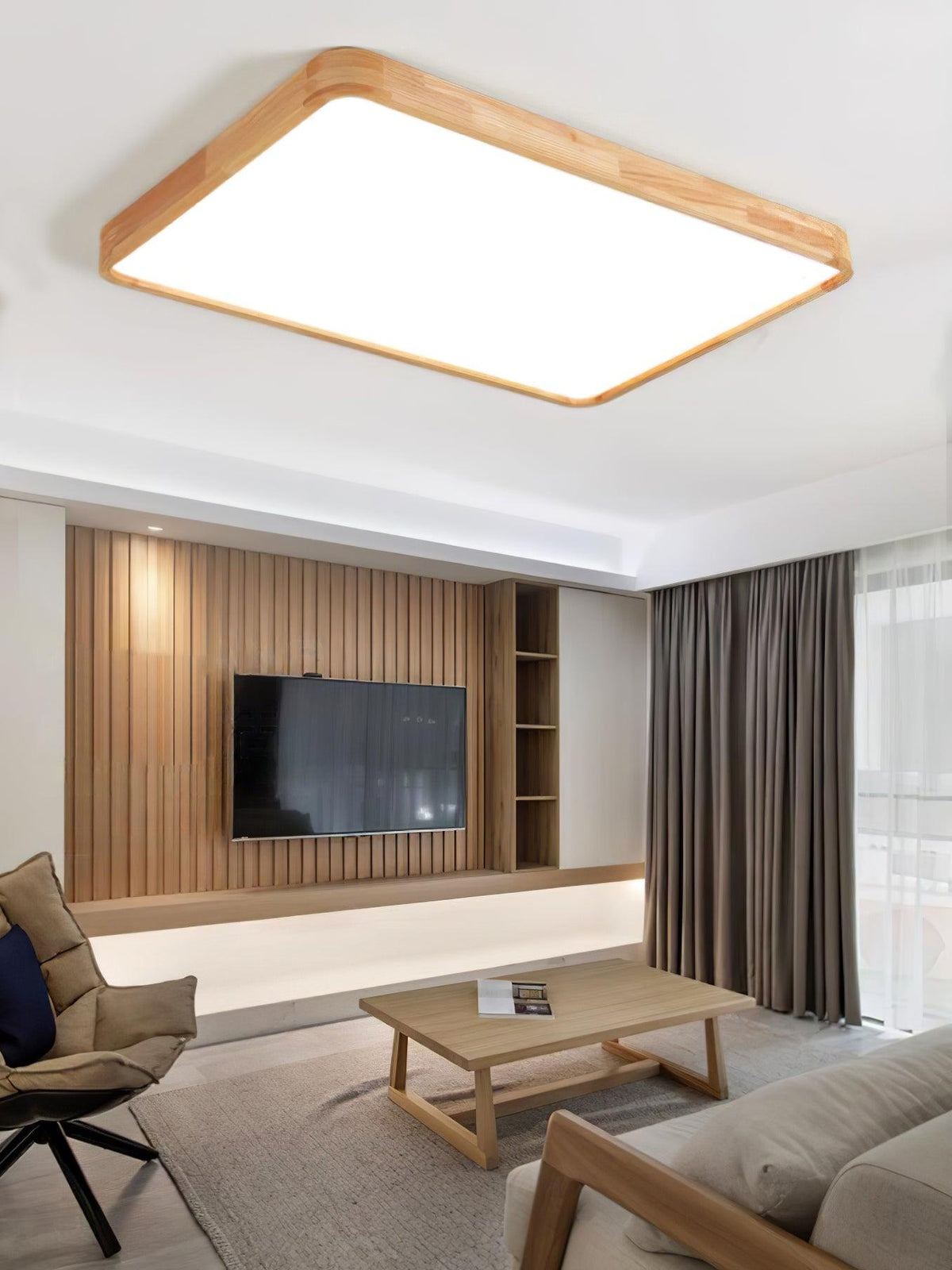 LED Flush Mount Ceiling Light with Rubberwood Frame & Dimmable Acrylic Panel for Bedroom Living Room Dining Room Kitchen Hallway Modern Mini