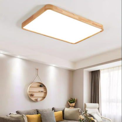 LED Flush Mount Ceiling Light with Rubberwood Frame & Dimmable Acrylic Panel for Bedroom Living Room Dining Room Kitchen Hallway Modern Mini