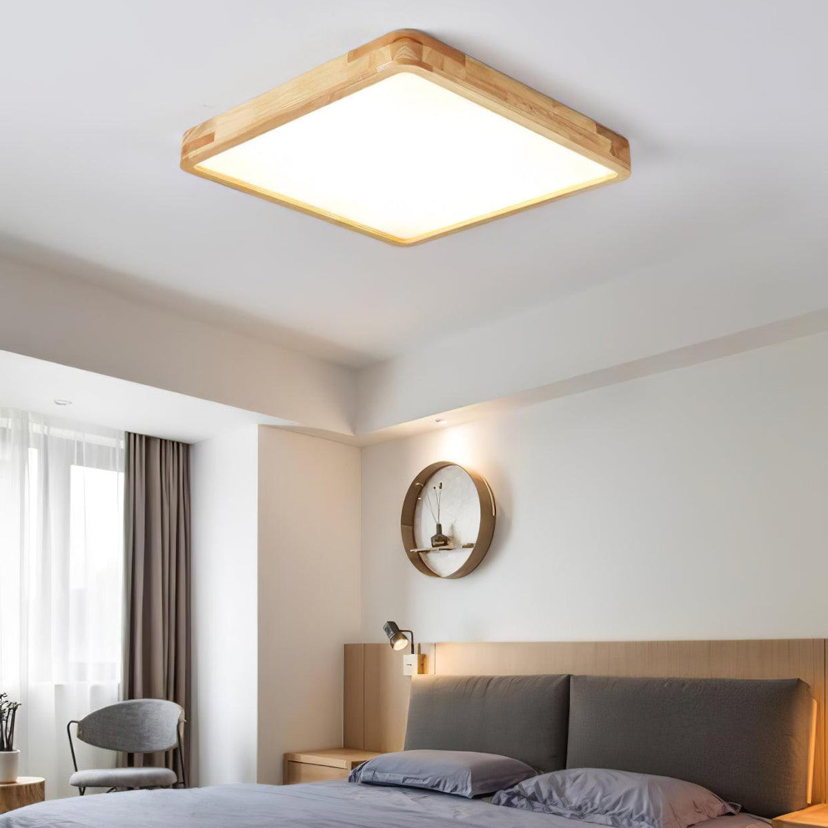 LED Flush Mount Ceiling Light with Rubberwood Frame & Dimmable Acrylic Panel for Bedroom Living Room Dining Room Kitchen Hallway Modern Mini