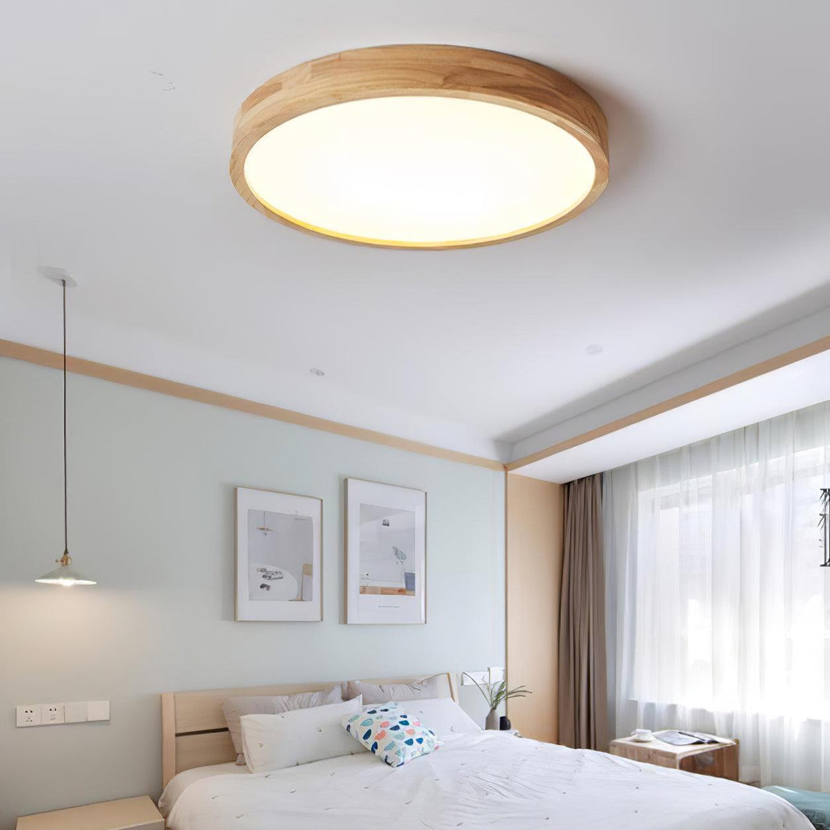 LED Flush Mount Ceiling Light with Rubberwood Frame & Dimmable Acrylic Panel for Bedroom Living Room Dining Room Kitchen Hallway Modern Mini