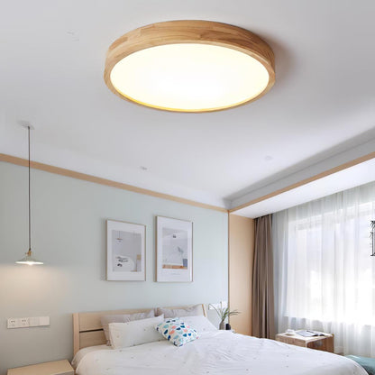 LED Flush Mount Ceiling Light with Rubberwood Frame & Dimmable Acrylic Panel for Bedroom Living Room Dining Room Kitchen Hallway Modern Mini