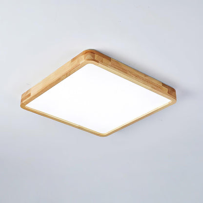 LED Flush Mount Ceiling Light with Rubberwood Frame & Dimmable Acrylic Panel for Bedroom Living Room Dining Room Kitchen Hallway Modern Mini