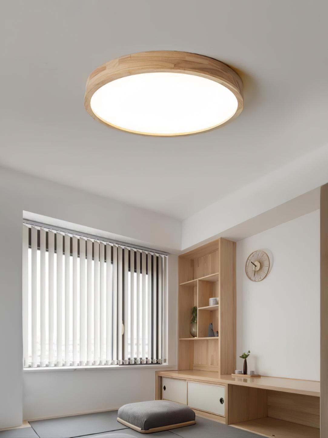 LED Flush Mount Ceiling Light with Rubberwood Frame & Dimmable Acrylic Panel for Bedroom Living Room Dining Room Kitchen Hallway Modern Mini