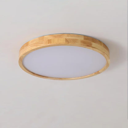 LED Flush Mount Ceiling Light with Rubberwood Frame & Dimmable Acrylic Panel for Bedroom Living Room Dining Room Kitchen Hallway Modern Mini