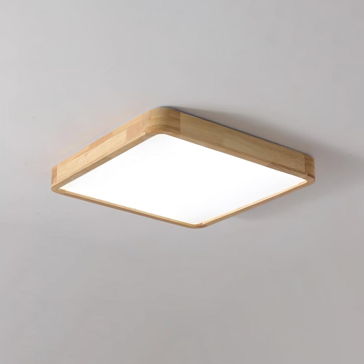 LED Flush Mount Ceiling Light with Rubberwood Frame & Dimmable Acrylic Panel for Bedroom Living Room Dining Room Kitchen Hallway Modern Mini