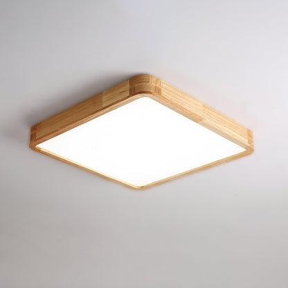 LED Flush Mount Ceiling Light with Rubberwood Frame & Dimmable Acrylic Panel for Bedroom Living Room Dining Room Kitchen Hallway Modern Mini