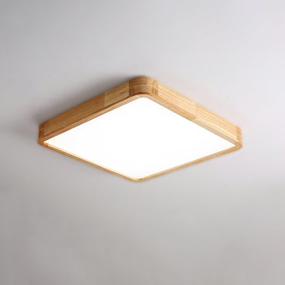 LED Flush Mount Ceiling Light with Rubberwood Frame & Dimmable Acrylic Panel for Bedroom Living Room Dining Room Kitchen Hallway Modern Mini