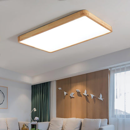 LED Flush Mount Ceiling Light with Rubberwood Frame & Dimmable Acrylic Panel for Bedroom Living Room Dining Room Kitchen Hallway Modern Mini