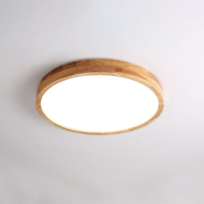 LED Flush Mount Ceiling Light with Rubberwood Frame & Dimmable Acrylic Panel for Bedroom Living Room Dining Room Kitchen Hallway Modern Mini