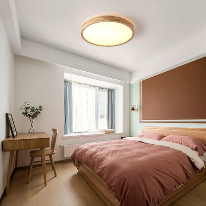 LED Flush Mount Ceiling Light with Rubberwood Frame & Dimmable Acrylic Panel for Bedroom Living Room Dining Room Kitchen Hallway Modern Mini