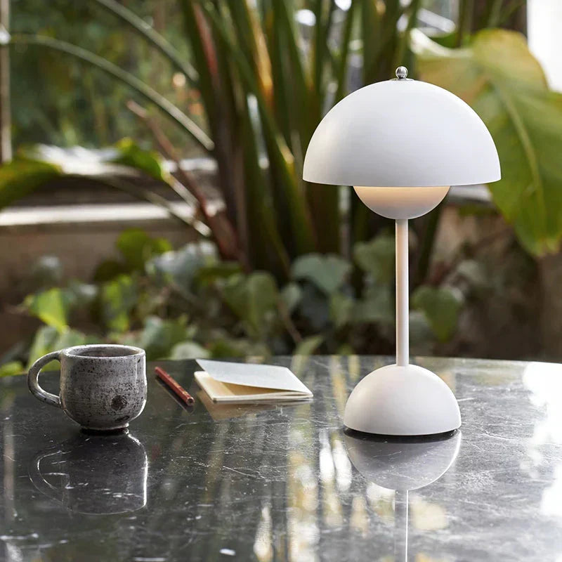 Portable Rechargeable LED Mushroom Lamp — Cordless Nightstand Light with 2000mAh Battery, Warm 3000K Glow for Bedroom, Living Room & Home Of