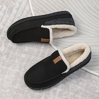 Men's Wool Loafer Slippers for Winter Indoor Comfort | Warm Fleece-Lined House Shoes Machine Washable