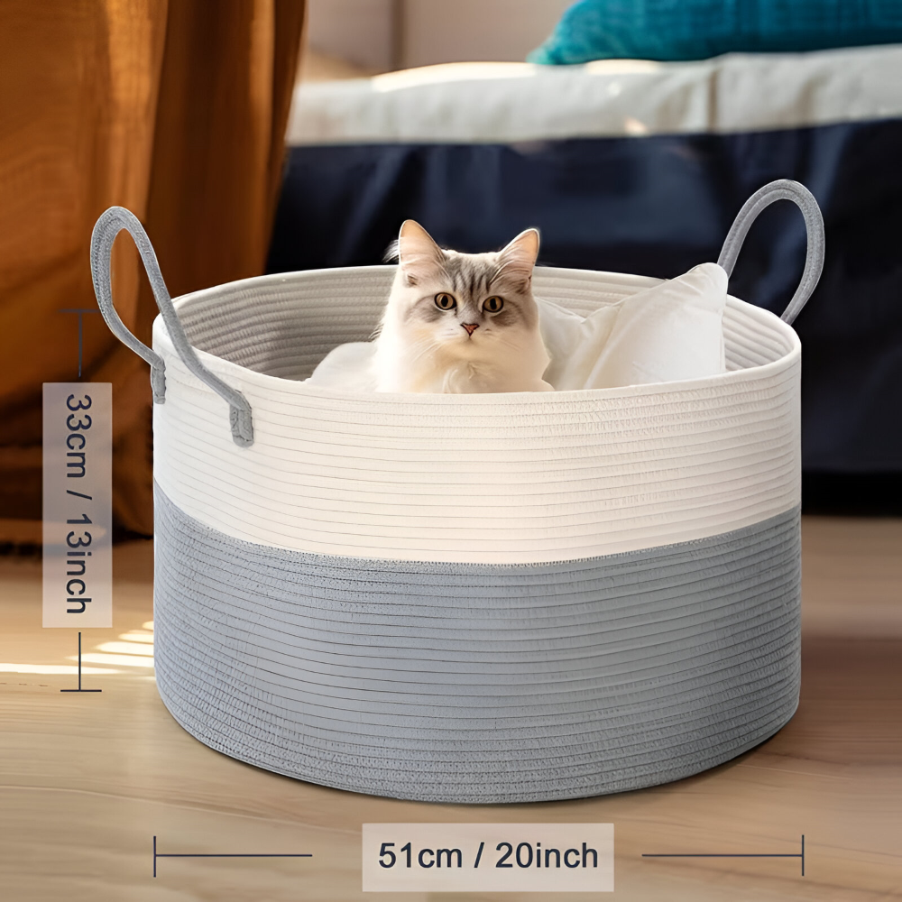 Oversized Woven Storage Basket for Laundry Toys Blankets Round Polyester Organizer with Handles 20x13 inches Brown Gray Two-Tone Home Bedroo