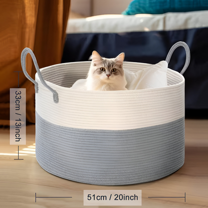 Oversized Woven Storage Basket for Laundry Toys Blankets Round Polyester Organizer with Handles 20x13 inches Brown Gray Two-Tone Home Bedroo
