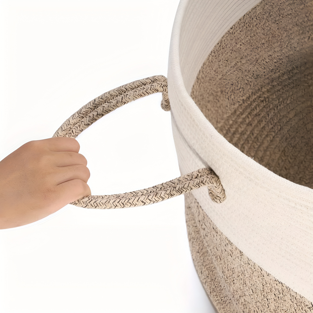 Oversized Woven Storage Basket for Laundry Toys Blankets Round Polyester Organizer with Handles 20x13 inches Brown Gray Two-Tone Home Bedroo