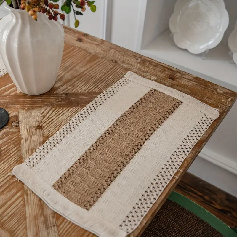 Woven Placemats Set – Boho Cotton and Jute Table Mats with Fringe for Dining Table Protection