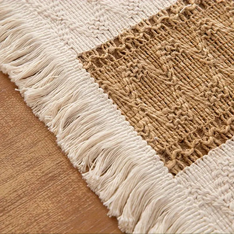 Woven Placemats Set – Boho Cotton and Jute Table Mats with Fringe for Dining Table Protection