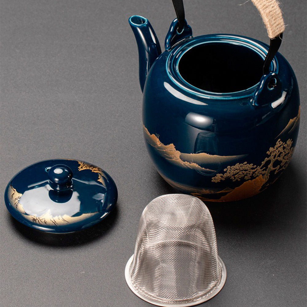Porcelain Tea Set with Tray 28 fl oz Teapot 6 Cups Blue Mountain Gongfu Ceremony Complete Kit for Loose Leaf Oolong Green Tea