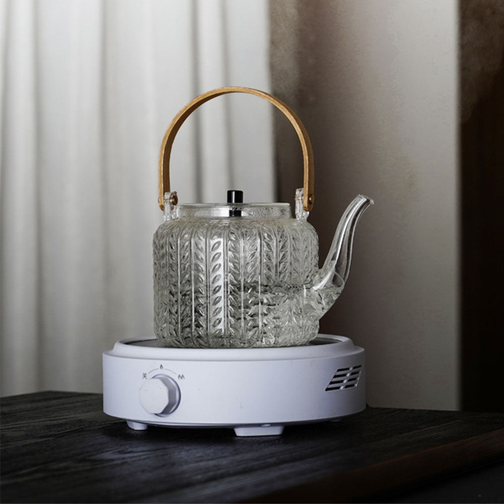 Borosilicate Glass Tea Pot with Infuser 34 oz Clear Heat-Resistant Kettle for Loose Leaf & Blooming Tea Brewing