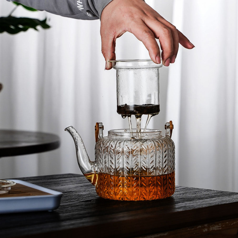 Borosilicate Glass Tea Pot with Infuser 34 oz Clear Heat-Resistant Kettle for Loose Leaf & Blooming Tea Brewing