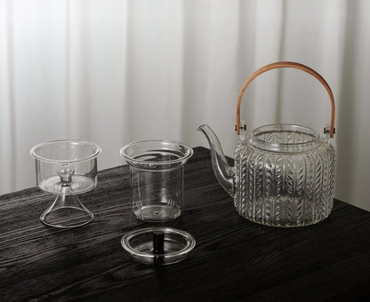 Borosilicate Glass Tea Pot with Infuser 34 oz Clear Heat-Resistant Kettle for Loose Leaf & Blooming Tea Brewing