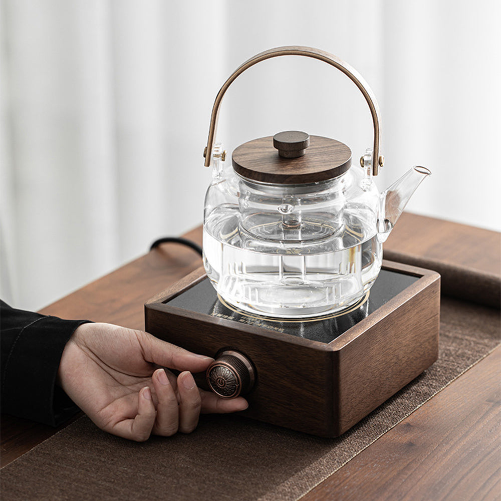 Electric Beverage Warmer Plate with Wood Frame 7 in Adjustable Heat for Coffee Mug Teapot Milk Desk Home Kitchen Station