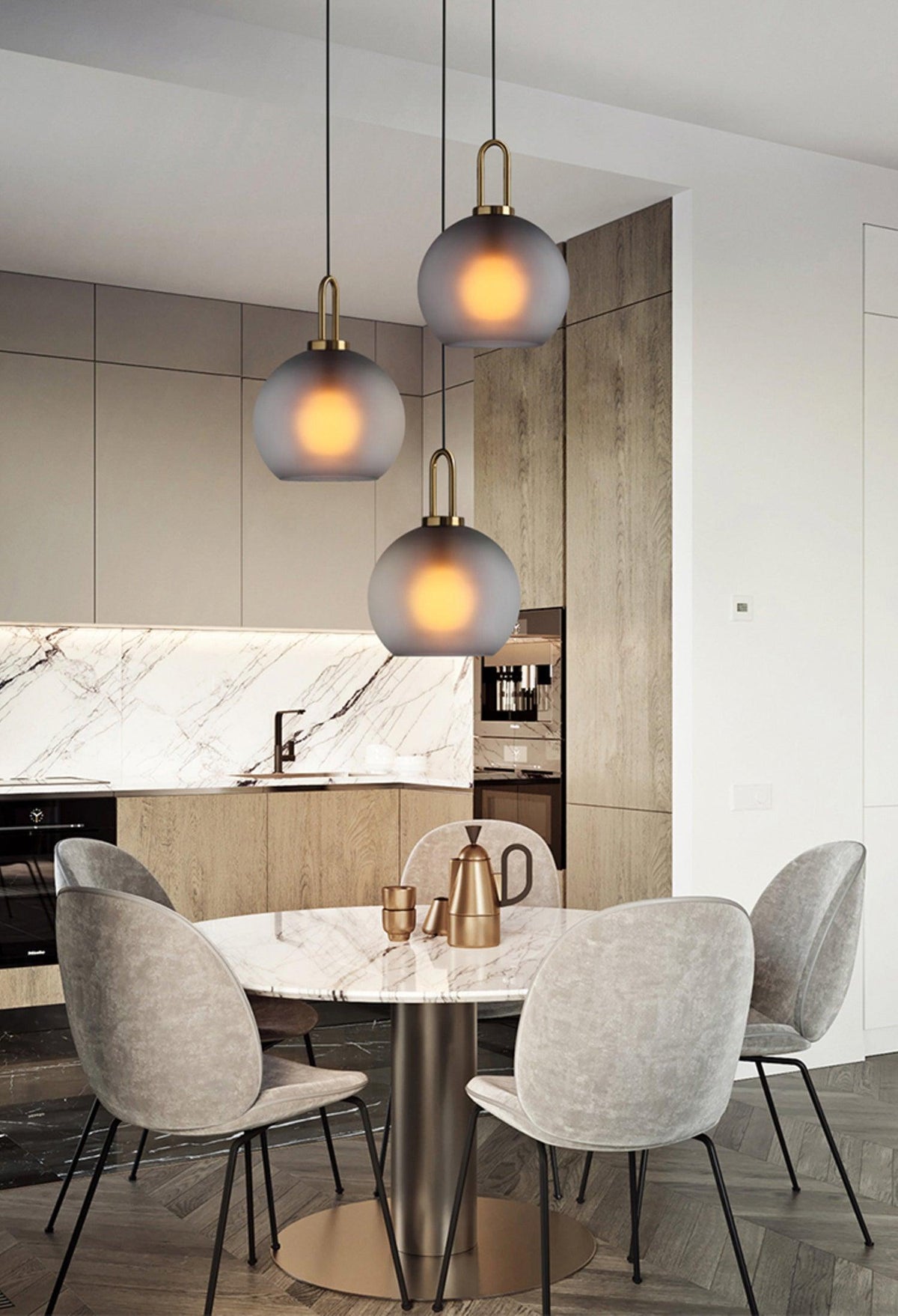 Glass Globe Hanging Light Fixture with Adjustable Cord for Dining Room Kitchen Island Bedroom Modern Minimalist Ceiling Pendant Lamp