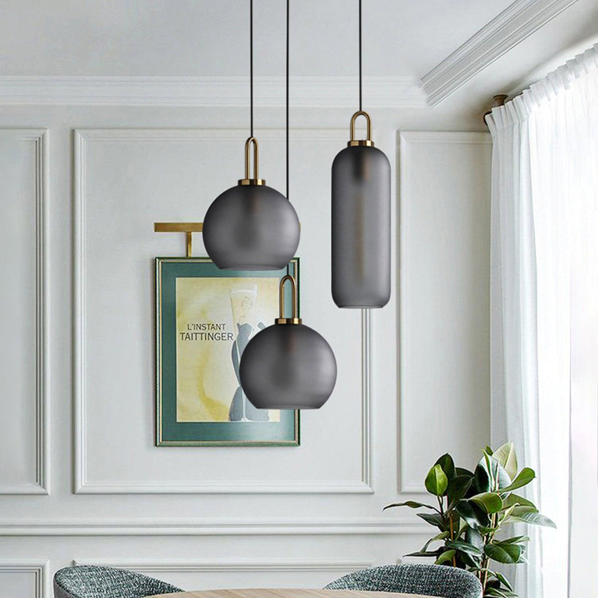 Glass Globe Hanging Light Fixture with Adjustable Cord for Dining Room Kitchen Island Bedroom Modern Minimalist Ceiling Pendant Lamp